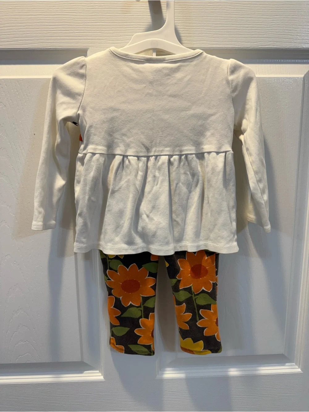 Gymboree Cream Long-Sleeve Top with Orange & Yellow Floral Leggings